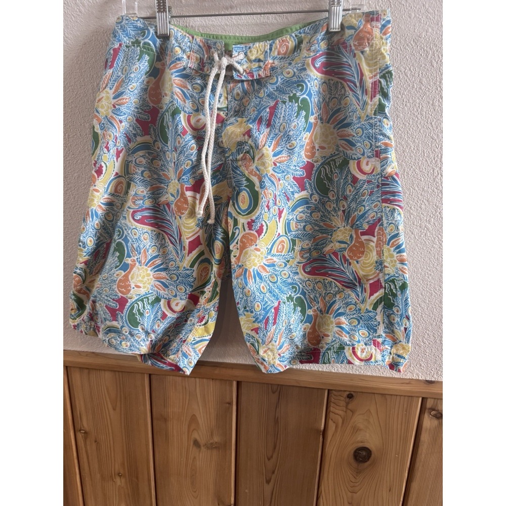 Lily Pulitzer Palm Beach Men's Board Shorts Size 32 Peacock Paisley Design Pool